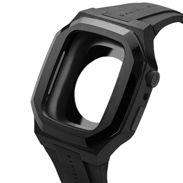 Θήκη smartwatch daniel wellington dw01200003 συμβατή με Apple Watch Series 6, 5, 4 και Apple Watch SE σε μαύρο χρώμα με με μαύρο καουτσούκ λουράκι και τετράγωνο σχήμα.